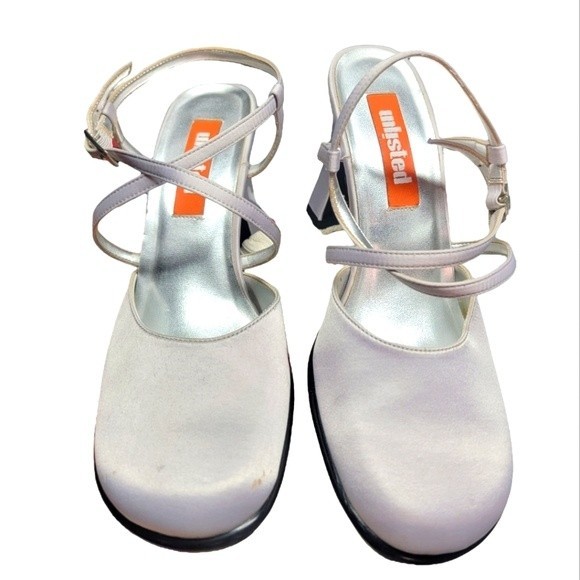 Unlisted Y2K Silver Tea Party Mule Toe Heels Size 6.5 - Picture 2 of 5